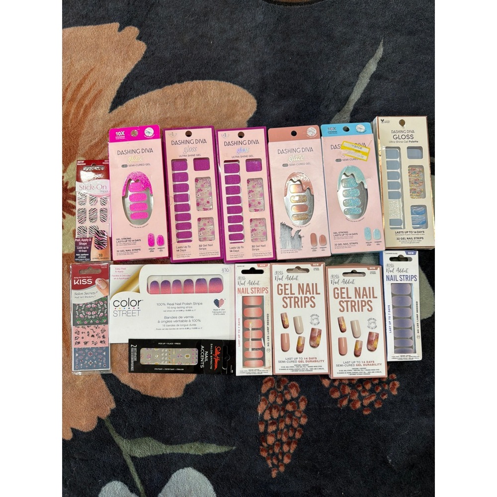 13 pc Nail Art Bundle Dashing Diva Glaze Ardell Color Street Gel Strips Stickers